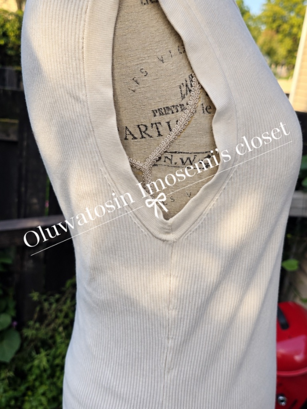 Cream Ribbed Sleeveless Top - Picture 3 of 5